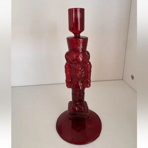 Deep Red Glass Nutcracker  Taper Candle Holder 8 Inches Tall